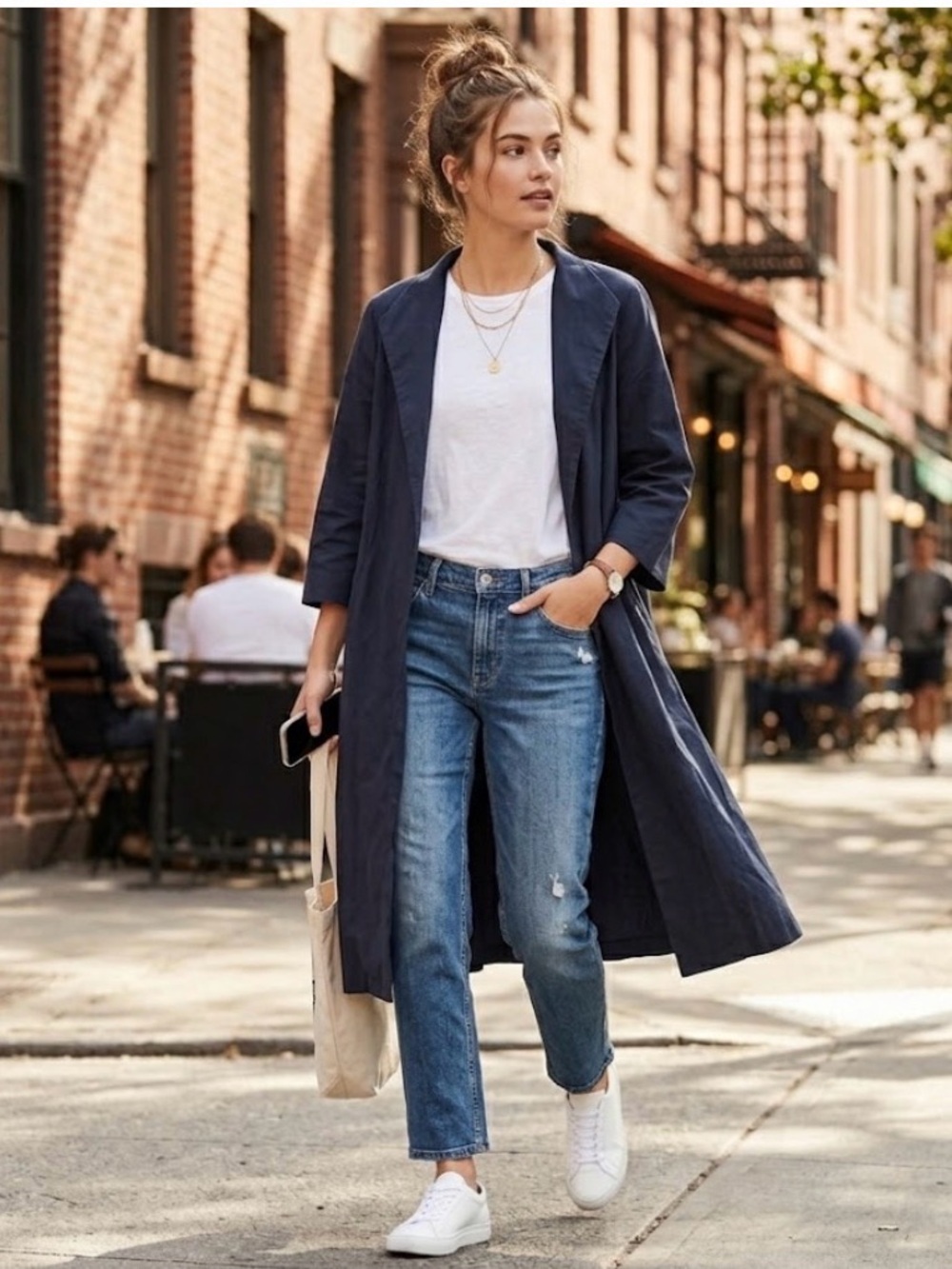 EILEEN FISHER Luxury Ramie & Silk Blend Long Topper Coat Jacket Navy XL